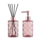 Kit De Luxo Pia Banheiro Porta Sabonete Líquido E Difusor 330ml De Vidro Rose - Uz