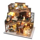 Kit de madeira para casa de bonecas em miniatura DIY Dream Villa com luzes LED