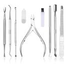 Kit de manicure HIFAU Cuticle Nippers com empurrador e cuidados com as unhas, 8 unidades