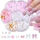 Kit de manicure Nail Charms Qdsuh Flower Bow rosa branco 3D