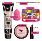 Kit De Maquiagem Base Liquida Pó Compacto Paleta De Sombra