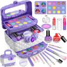 Kit de maquiagem Hollyhi Kids para menina com estojo de cosméticos roxo