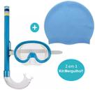 Kit de Mergulho e Snorkel Infantil e Touca em Silicone Azul