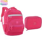 KIT De Mochila Grande Juvenil Estilosa Cor Pink Roxo Desenho Do Tecido Matelassê E Estojo