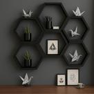 Kit De Nichos 6 Peças Sestavado Colmeia Preto Em Mdf 30x25x10
