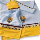 Kit de Pano de Prato e Pano Bate Mão Decornato Vaso de Girassol Amarelo Tecido 100% Algodão