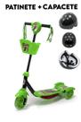 Kit de Patinete e Capacete Dino Verde com 3 Rodas