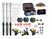 Kit De Pesca Completo 3 Varas 1,30m 10kg Com Molinete Maleta