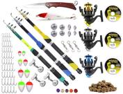 Kit De Pesca Completo 3 Varas Telescópicas e 3 Molinetes + Acessórios (Ref. 12)