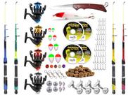Kit De Pescaria Completo 4 Varas Telescópicas 4 Molinetes + Acessórios (Ref. 13)