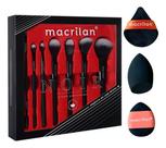 Kit De Pincéis Para Maquiagem ED009 + Kit de Três Esponjas EP26 Macrilan Kit De Pincéis Para Maquiagem ED009 + Kit de Três Esponjas EP26 Macrilan