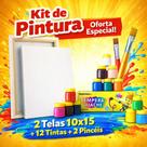 Kit De Pintura Completo Com 2 Telas Algodão 2 Pincéis 12 Tintas Guache 15ml