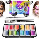 Kit de Pintura Facial ADIS&GUYS 12 Cores com Pincéis e Stencils