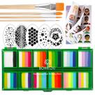 Kit de pintura facial Bowitzki 12x10g com conjunto verde de estênceis e pincéis