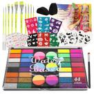 Kit de pintura facial Pintada 44 cores com estênceis e pincéis