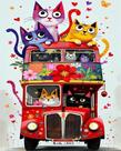 Kit de Pintura por Número Gato em Ônibus de Dois Andares 41 x 51 cm Kit de Pintura por Número Gato em Ônibus de Dois Andares 41 x 51 cm