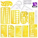 Kit de Plantillas de Dibujos Geométricos Swpeet 18 Piezas con Lápiz y Regla