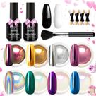 Kit de pó para unhas besouros, cromo metálico, preto e branco, gel
