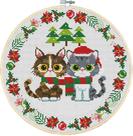 Kit de ponto cruz Awesocrafts para dois gatinhos de Natal 35x35 cm Kit de ponto cruz Awesocrafts para dois gatinhos de Natal 35x35 cm