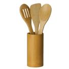 Kit de Porta Utensílios e 03 Colheres de Bambu Natural Kit de Porta Utensílios e 03 Colheres de Bambu Natural