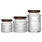 Kit de Potes De Vidro 600ml 1150ml 1850ml com Tampa De Madeira