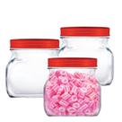 Kit de Potes de Vidro Quadrado Kitchen P Tampa de Plástico Vermelho 3 pcs Ruvolo