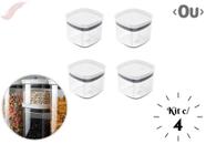 Kit de Potes Herméticos com 4 unidades Pote Hermético 450 ML Organizador para Alimentos com Anel de Vedação Empilhável Modular Linha Block Marca Ou