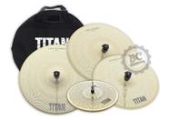 Kit de Pratos Titan Low Sound Chimbal 14, Crashes 16 e 18 e Ride 20 e Bag volume até 80% menor T