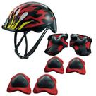 Kit De Proteção Infantil Vermelho Chamas Com Capacete KJ19VM