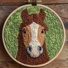 Kit de Punch Needle DIY Cavalo Marrom 20x20 cm Conjunto de Bordado