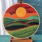 Kit de Punch Needle DIY Paisagem 20x20 cm Conjunto de Bordado