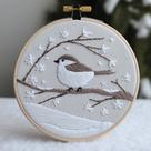 Kit de Punch Needle DIY para Bordado com Bastidor de 20 cm Pássaro na Neve