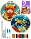 Kit de Punch Needle LPLEA Conjunto de Bordado DIY de Vaca e Tartaruga