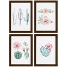 Kit de Quadros Cactos com Moldura Marrom 4un 22x32cm