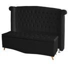 Kit De Quarto Cabeceira De Cama Box e Calçadeira Baú Toquio Casal Queen 160 cm Suede Preto Eli Móveis e Decoração