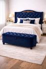 Kit De Quarto Lisboa Cabeceira De Cama Box e Calçadeira Baú Casal 140 cm Suede Azul Marinho Eli Móveis e Decoração