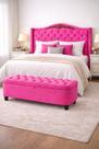 Kit De Quarto Lisboa Cabeceira De Cama Box e Calçadeira Baú Casal 140 cm Suede Rosa Pink Eli Móveis e Decoração
