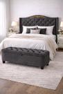 Kit De Quarto Lisboa Cabeceira De Cama Box e Calçadeira Baú Queen 160 cm Suede Cinza Grafite Eli Móveis e Decoração