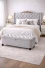 Kit De Quarto Lisboa Cabeceira De Cama Box e Calçadeira Baú Queen 160 cm Suede Prata Eli Móveis e Decoração
