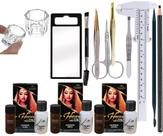 kit de sobrancelhas profissional Macrilan com henna pinças pincel chanfrado lápis régua paquimetro
