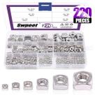 Kit de sortimento de nozes quadradas Swpeet 220Pcs 304 em aço inoxidável