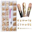 Kit de strass AMLAVIFISH Gold para unhas com caneta coletora