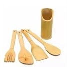 Kit de Talher em Bambu Cozinha Suporte + 4 Peças Kit de Talher em Bambu Cozinha Suporte + 4 Peças