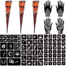 Kit de Tatuagem Temporária Moricher 3 Cones de Henna e 101 Estênceis Kit de Tatuagem Temporária Moricher 3 Cones de Henna e 101 Estênceis