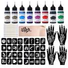 Kit de tatuagem temporário Funtigee de 8 tintas coloridas com estênceis e cotonetes