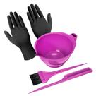 Kit de Tintura Coloração e Química Capilar Profissional com Pincel Pente e Cumbuca Plástica Resistente + Par de Luvas -