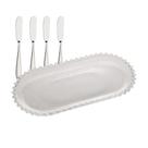 Kit De Travessa De Cristal 24cm Pearl Para Servir Com 4 Espátulas Inox
