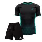 Kit de Treino Masculino - 1x Camiseta Summer Pro Preta Degrade + 1x Shorts Elastano Preto Kit de Treino Masculino - 1x Camiseta Summer Pro Preta Degrade + 1x Shorts Elastano Preto