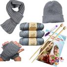 Kit de tricô Kaaper para iniciantes, adultos e crianças, cinza