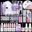 Kit de unhas de acrílico SAVILAND Plus: branco transparente, rosa e lâmpada UV 88W